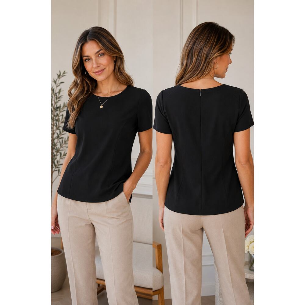 LOFT Ann Taylor Black Short Sleeve Top Blouse Zip Back Size 10 Workwear - Picture 6 of 10